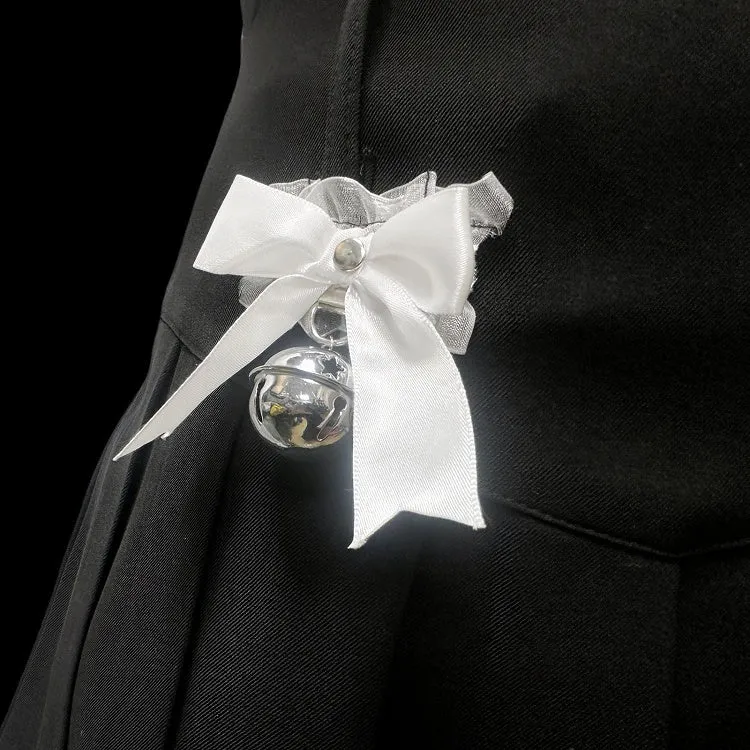 Y2K Black Bowknot Bell Details High Waist Pleated Skirt