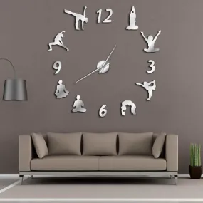 Yoga Large Wall Clocks Mirror Effect Living Room DIY Wall Clock Meditation Zen Wall Art Home Decoration Frameless Clock Watch